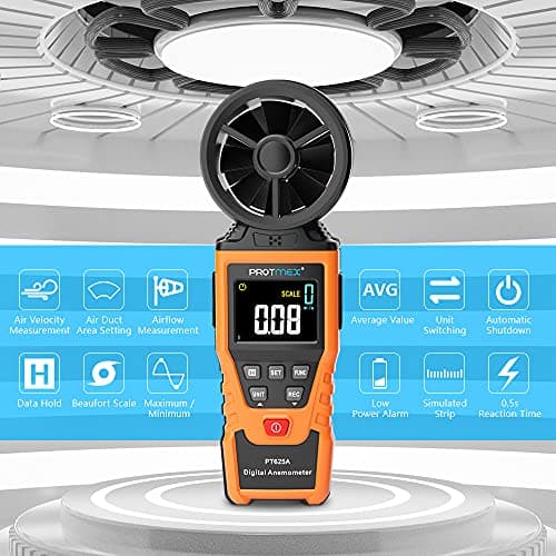 Protmex PT625A Handheld Anemometer Wind Speed, CFM Meter Wind Speed Meter, Airflow Gauge, Air Velocity Measuring Flow Meter for Indoor/Outdoor Min, Max, Avg, Data Hold 6