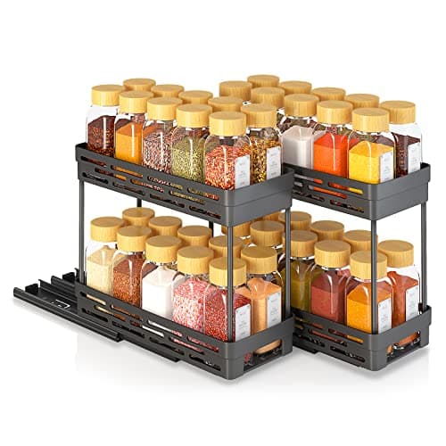 2 Pack Pull Out Spice Rack Organizer for Cabinet, Slide Out Spice Racks Organizer, Spice Cabinet Organizers, Cabinet Size Need:12'' Highx11'' Deepx5'' Wide,Hold 10 Spice Jar Each Tier-2Tier, Black 9