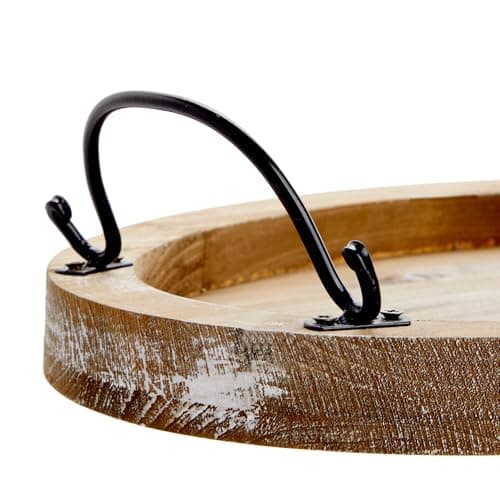 Farmlyn Creek Serving Tray for Coffee Table Decor - 15.8" x 10.8" x 1.3", Oval, Wood Color, Rustic - Decorative Wooden Tray with Handles - Farmhouse Table Decor 6