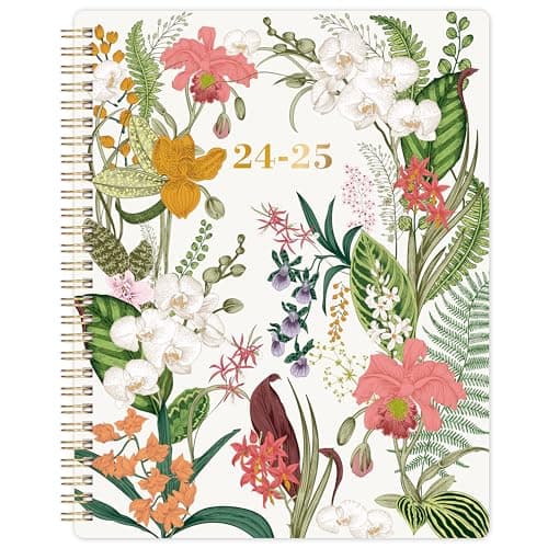 Simannie Planner 2024-2025 - Academic 2024-2025, Jul. 2024 Jun. 2025, 8'' x 10'', Weekly and Monthly with Printed Tabs, Flexible Cover Thick Paper + Twin-Wire Binding Floral, Orange, SE80XNHC45K13