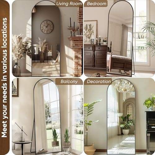Antok Arched Full Length Mirror, 58"x19" Black Metal Frame Floor Mirror for Bedroom Living Room, Freestanding/Wall Mount/Leaning 6