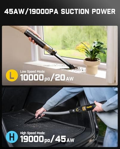 Fanttik Slim V10 APEX Cordless Car Vacuum, 4-in-1 Portable Mini Handheld Vac, 19kPa Suction Power, Upgraded Smart Digital Display, 2 Suction Modes for Small Jobs, Car, Office Desk, Keyboards (Black) 6