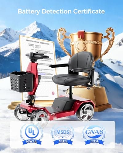 Serianie Foldable Mobility Scooters for Seniors, 4 Wheel Lightweight Mobility Scooters for Adults, Powered Electric Wheelchair, Mobility Scooter with Seat, Folding Travel Motorized Scooter - Red 6