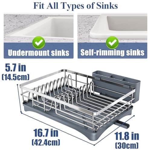 SNTD Dish Drying Rack for Kitchen Counter - Stainless Steel Dish Rack with Drainboard, Large Dish Drainer with Utensil Holder for Sink, Silver 5