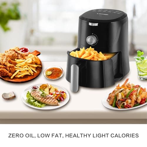 LATURE 4.2 QT Air Fryer Oven Cooker with Temperature and Time Control Dishwasher Non-stick Basket 6 Cook Presets Stainless Steel Tray (Black-Knob) 7