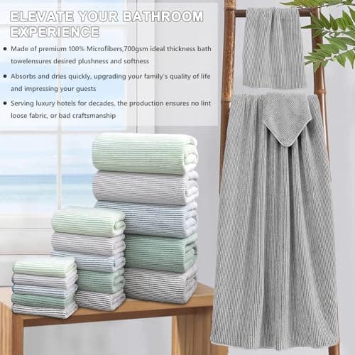 4 Piece Bath Towel Set 35"x70"Oversized Bath Towel for Bathroom Ultra Soft Fluffy Extra Large Bath Sheet Luxury Premium Bathroom Towel Highly Absorbent Quick Dry Shower Towel for Hotel Spa,Grey 6