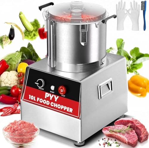 PYY Commercial Food Processor - Vegetable Chopper Electric Stainless Steel 10.6 Qt. Plus for Meat Fruit Prep, 1400RPM High Output Large Capacity for Restaurants & Home Kitchen 10 Liter/42 Cup
