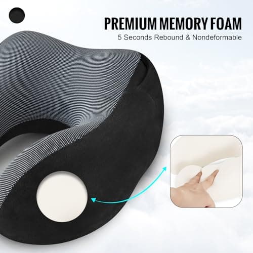 Cirorld Travel Pillow, Neck Pillow for Travel with Hood for Airplane, Velvet Memory Foam Neck Pillow Adult Head & Neck Support, for Long Flights Plane, Office, Cars Sleeping & Rest (Black) 6