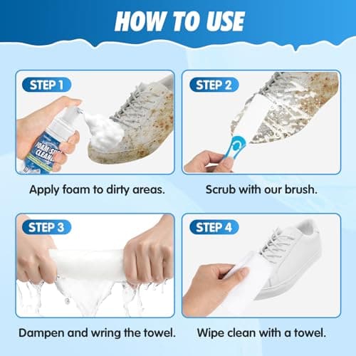 GLOWPOINT Shoe Cleaner, 6.76 Oz White Shoe Cleaning Kit with Brush & Towel, Sneaker Cleaner Foam Removes Dirt & Stain for Tennis Shoe, PU Leather, Knit 7