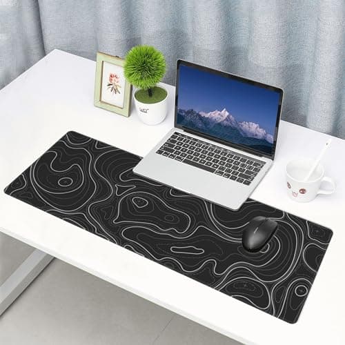 Large Gaming Mouse Pad Black Topographic Contour Mouse Pad Extended XL Long Mousepad Big Desk Mat with Stitched Edges & Nonslip Rubber Base for Company Office Work, 31.5 X 11.8 Inch 7