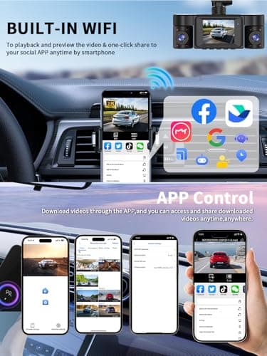 HUPEJOS Dash Cam Front and Rear, 360 Dgree View 4 Channel Dash Camera for Cars 2K FHD, Mini Dashcam Built-in WiFi, Car Camera Free 64GB Card, Voice Control, Night Vision,WDR,24/7 Parking Mode, V30-4CH 7