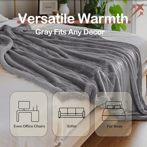 TICOO Electric Heated Blanket Twin Size 62" x 84" - 5 Heat Settings & 10H Auto-Off, Microplush Flannel & Sherpa Lining, Machine Washable, Overheat Protection, Ideal Gifts for Home/Bedroom/Sofa, Gray 8