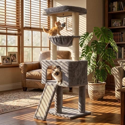ROYPET Fashion Design 43.3" Cat Trees with Cat Houses,Grey 8