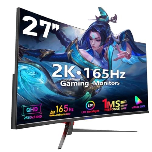 Sealan 27inch Curved Gaming Monitor 2k QHD 165HZ Refresh Rate, 1ms Response Time, 99% sRGB Color, AMD FreeSync,AV Display,HDMI,DisplayPort for Gaming,Support Wall Mount Install（100 * 100mm）