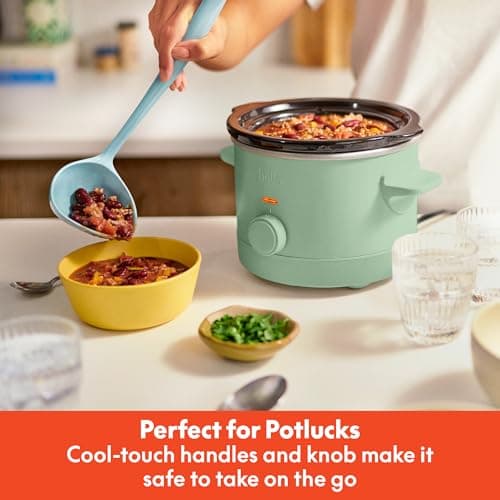bella 1.5 Qt Slow Cooker with 3 Heat Manual Control, Ceramic Nonstick Coating, Dishwasher Safe Stoneware Pot and Tempered Glass Lid, Tangle Free Cord Wrap & Cool Touch Handles, Seaglass 5
