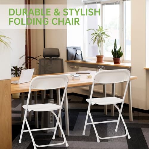 Real Relax 1 Pack Plastic Folding Chair, Portable Commercial Chair, 350 LB Capacity Premium Plastic Folding Chairs, Stackable Folding Chair with Steel Frame, Lightweight Folding Chairs White 5