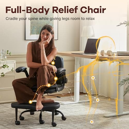AreShark Cross Legged Office Chair: ADHD Criss Cross Desk Chair with Wheels & Stretchable Rotating Footrest - Height Adjustable Wide Yoga Kneeling Meditation Chair with Flip-up Armrests Back Support 6