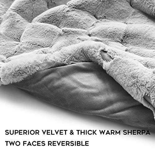 YnM Fluffy Weighted Blanket (Light Grey, 50''x60'' 10lbs) Luxury & Fuzzy Faux Fur Weighted Blanket Throw, Cosy & Relaxing Blanket, Home Decor Piece 5
