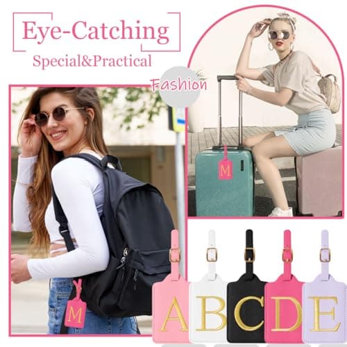 Personalized Initial Luggage Tags for Suitcases,Leather Letter Cute Luggage Tags with Privacy Name Card,Embroidered Monogrammed Travel Bag Backpack Tag Gifts for Women Kids Girls Teens(Rosered-A) 6