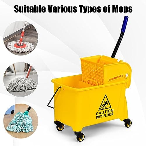 Goplus Commercial Mop Bucket with Wringer, Household Portable Mop Bucket, Ideal for Household and Public Places Floor, 21 Quart Capacity, Yellow (21 Quart) 8