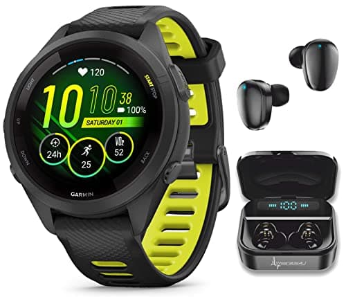 Wearable4U Garmin Forerunner 265S Music GPS Running 42 mm Smartwatch, Black with AMOLED 1.1in Touchscreen Display Black Earbuds Bundle