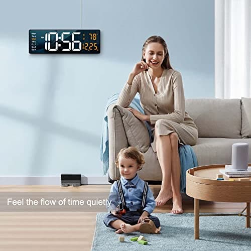 Digital Wall Clock Large Display, 16.2 Inch , LED Digital Clock with Remote Control for Living Room Decor, Automatic Brightness Dimmer with Date Week Temperature (Orange) 4