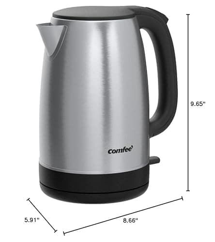 COMFEE' 1.7L Stainless Steel Electric Tea Kettle, BPA-Free Hot Water Kettle Electric with LED Light, Auto Shut-Off and Boil-Dry Protection, 1500W Fast Boil Electric Kettle 11