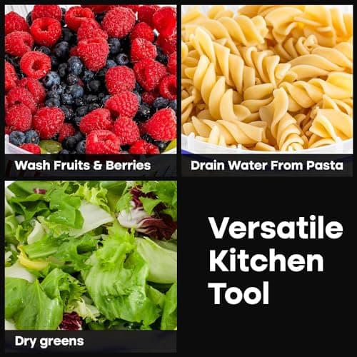 BASSWOOD Stainless Steel Salad Spinner Large - Easy & Compact Kitchen Tool - Stainless Steel Bowl, Drain, & Colander - Produce & Lettuce Spinner, Vegetable Dryer, Fruit Washer - 6.33 Qt 7