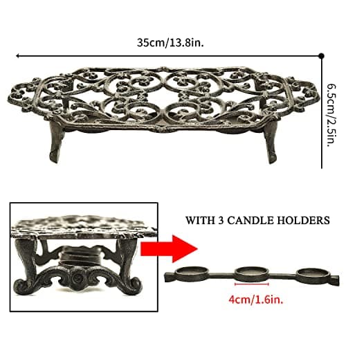 Sungmor Heavy Duty Cast Iron Teapot Dish Warmer Stable Holder for Tealight Stand | Tealight Warmer Decorative Stove for Villa Yard Balcony-Flower Shape 6