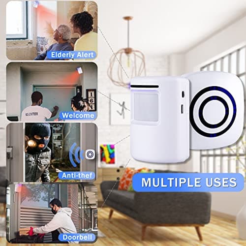 Shaogax Motion Sensor Alarm System, Wireless Home Security Driveway Alarm Indoor, Motion Detector Alert with 2 Sensor and 1 Receiver -38 Chime Tunes 6