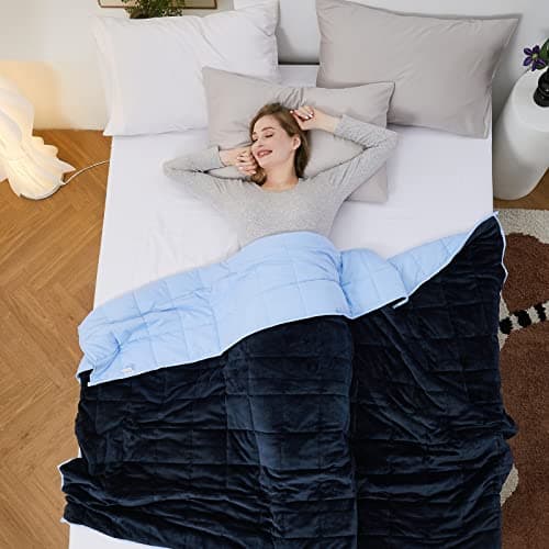 Satwip Blue Weighted Blanket 15 Pounds, Fuzzy Warm Flannel Throw Blanket with Soft Breathable Sanded, 48 x 72 inches, Blue 6