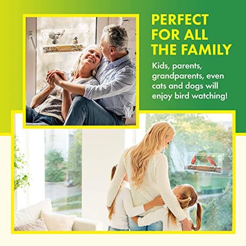 D.F. Omer Window Bird Feeder with 3 Section Tray and Roof Cover, Weatherproof Outdoor Suction Cup Hanger Acrylic Plastic Bird Feeder , Clear 8