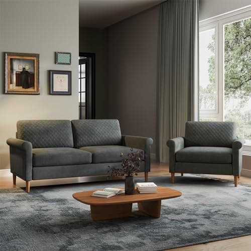 Vesgantti 65'' Loveseat Sofa Couch for Living Room, Modern Sofa,Small Couches for Small Spaces,Upholstered 2-Seater Love Seats Couch for Bedroom, Apartment, Home Office, Tool-Free Assembly,Grey 01 6