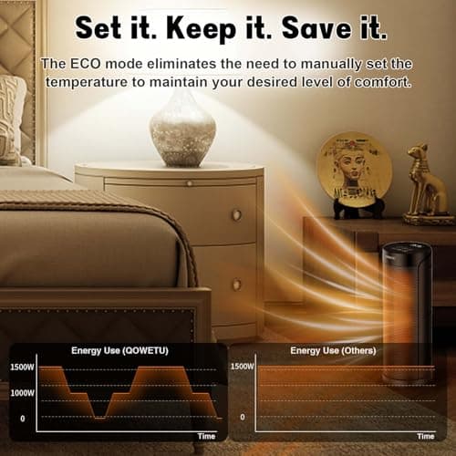 Portable Space Heater for Indoor Use with Remote - QOWETU 70° Oscillating Electric Heater, 17 Inchs, 12H Timer, 1500W Quiet PTC Ceramic Heating with Thermostat, Fast Safety Heat for Home, Bedroom 7