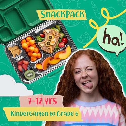 AOHEA Stainless Steel Bento Box Kids, Kids Metal Bento Lunch Box BPA Free Lunch Box Containers 304 Stainless Steel Bento Box for School and Office(Green) 2