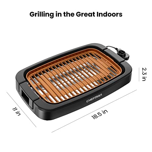 Chefman Smokeless Indoor Electric Grill, Copper, Extra Large, Nonstick Table Top Grill for Indoor Grilling and BBQ with Adjustable Temperature Control, Nonstick Dishwasher-Safe Parts, 9" x 15" 7