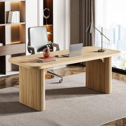 Tribesigns 62-Inch Modern Executive Desk, Wood Office Desk, Large Aesthetic Computer Desk with Double Pedestal, Workstation for Home Office (Natural Oak)