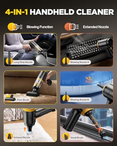 Svoko Handheld Vacuum Cleaner 21000Pa Suction with Brushless Motor, 4-in-1 Portable Mini Car Vacuum with 2 Suction Modes, Cordless Vacuum with LED Light, Type-C Charge for Car, Office Desk, Keyboards 5