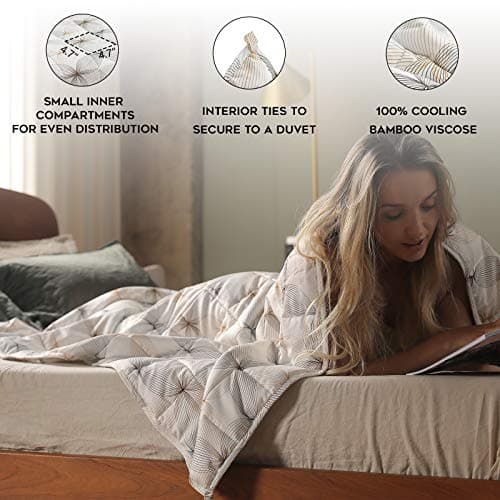 YnM Cooling Weighted Blanket — 100% Cooling Oeko-Tex Certified Material with Premium Glass Beads (Khaki Flower, 48''x72'' 20lbs), Suit for One Person(~190lb) Use on Twin/Full Bed 5