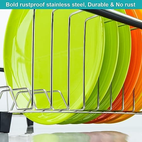 iPEGTOP Expandable Dish Drying Rack Over Sink, Rustproof Stainless Steel Dish Drying Rack Basket Shelf, Multifunctional Dish Drainer Organizer with Utensil Cutlery Holder 7