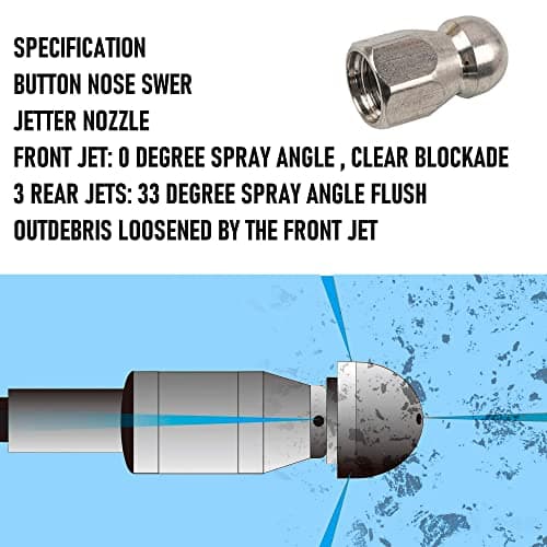 Hourleey Sewer Jetter Kit for Pressure Washer 50FT, Drain Cleaner Hose 1/4 Inch NPT, Orifice 4.0 Button Nose and Rotating Sewer Jetting Nozzle Spanner Tape Pearl Corsage Pin, 4000 PSI 5