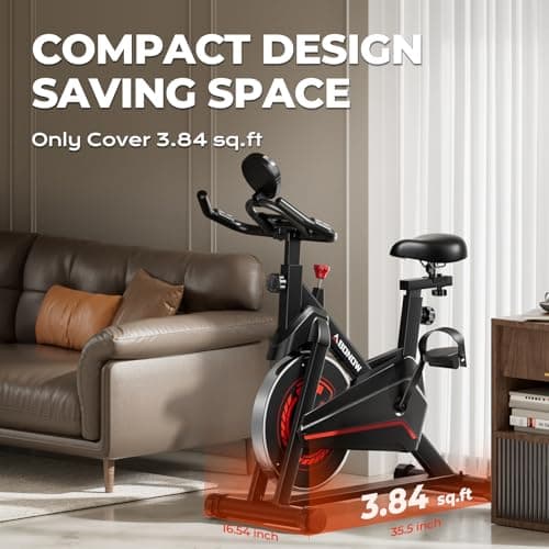 Exercise Bike, Adjustable Magnetic Resistance Stationary Bikes for Home with App Compatible, Workout Bike with 300lbs Capacity Compact, Extra Comfort Seat & Tablet Mount 7