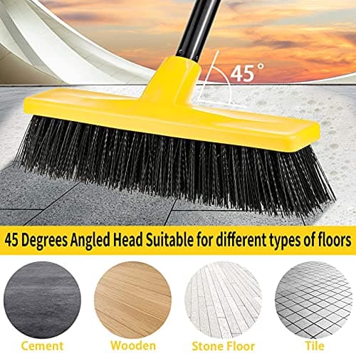 Push Broom Outdoor Indoor Broom 12" Wide,50" Long Handle with Stiff Bristles for Cleaning Scrubbing Deck Driveway Yard Patio Wood Stone Tile Floor 5