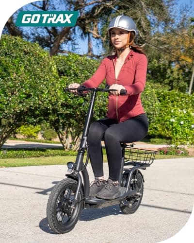 Gotrax Astro Electric Scooter with Seat for Adult Commuter,19 Miles Range&15.5Mph Power by 350W Motor, Folding Scooter with 14" Pneumatic Tire& Comfortable Wider Deck, E-Bike with Carry Basket Black 7
