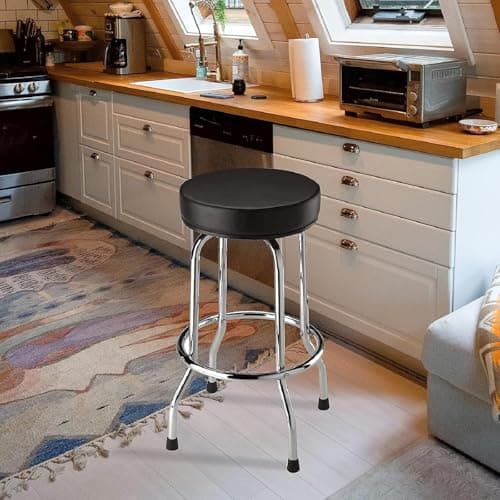 BIG RED Torin Swivel Bar Stool: Padded Garage/Shop Seat with Chrome Plated Legs, Black, 28.74" Tall, 18.5" Diameter 8