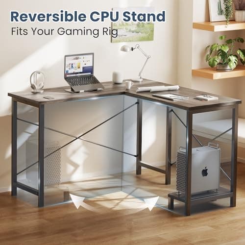 DUMOS L Shaped Desk, Gaming Computer Desks Corner Office Table with CPU Shelf for Home Study Writing Work Station 50 Inch, Grey 6