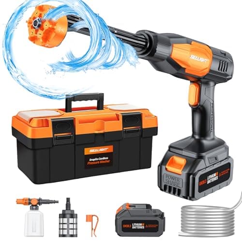 SEALIGHT Cordless Pressure Washer Portable Power Washer, 970PSI Portable Car Washer with 3.0Ah Battery 6-in-1 Nozzle Carry Box Battery Operated Power Washer for Cars, Fences, Patio, Bikes Cleaning