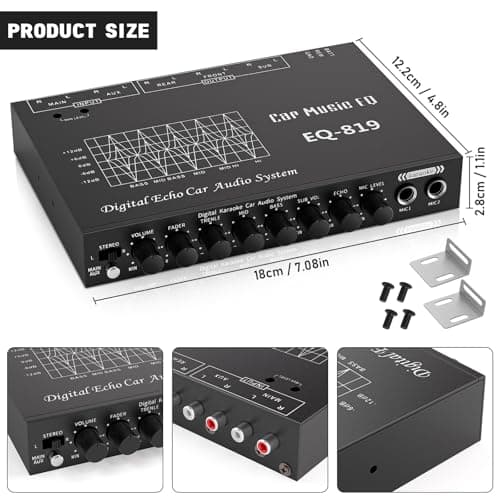 Suacopzar EQ-819 Car Audio Equalizer, Car Equalizer Car Audio Car EQ with Karaoke Funtion Mic Input, acualizador Digital Equalizer car Audio car Amplifier equalizers with Aux Input/EQ Tuning/Echo 7