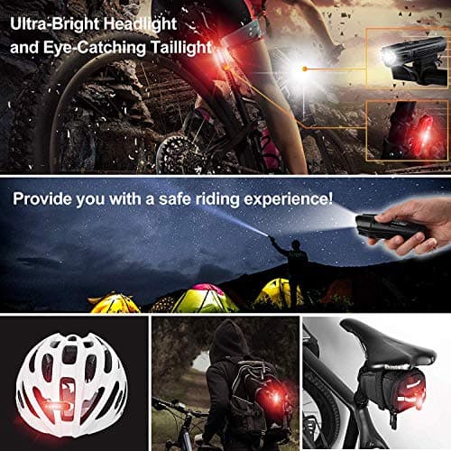 Ascher Ultra Bright USB Rechargeable Bike Light Set, Powerful Bicycle Front Headlight and Back Taillight, 4 Light Modes, Easy to Install for Men Women Road Mountain Cycling Black, Set of 2 7