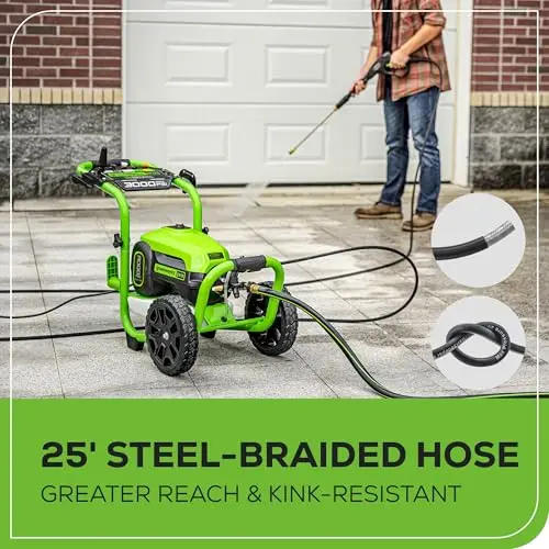 Greenworks 3000 PSI Pressure Washer (2.0 GPM Max) with Foam Cannon – Easily Remove Dirt and Grime on Siding, Fences, Patios, 11